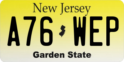 NJ license plate A76WEP