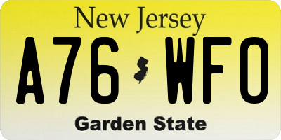 NJ license plate A76WFO