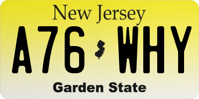 NJ license plate A76WHY