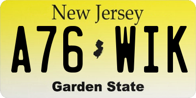 NJ license plate A76WIK