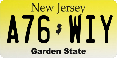 NJ license plate A76WIY