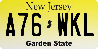 NJ license plate A76WKL