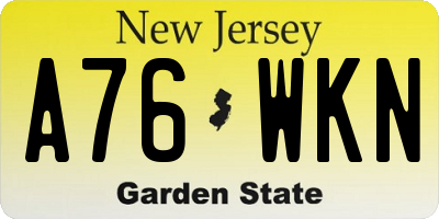 NJ license plate A76WKN