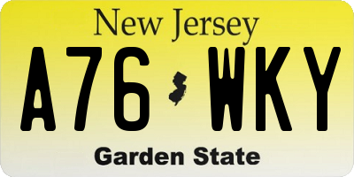 NJ license plate A76WKY