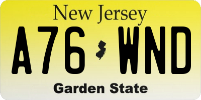 NJ license plate A76WND
