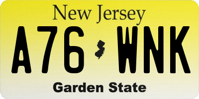 NJ license plate A76WNK