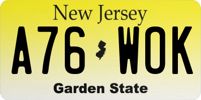 NJ license plate A76WOK