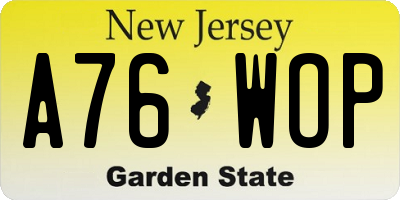 NJ license plate A76WOP