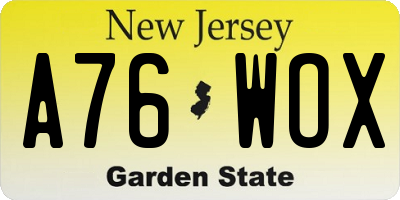NJ license plate A76WOX