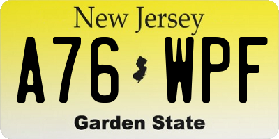 NJ license plate A76WPF