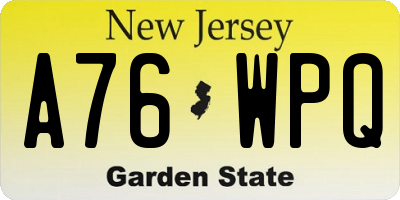 NJ license plate A76WPQ