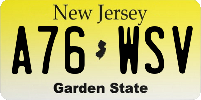NJ license plate A76WSV