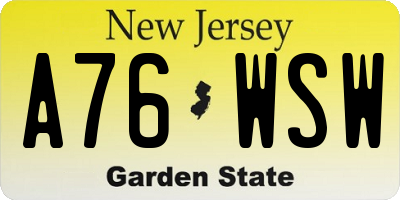 NJ license plate A76WSW
