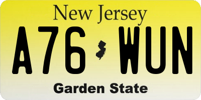 NJ license plate A76WUN