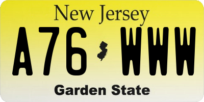 NJ license plate A76WWW