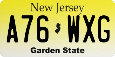 NJ license plate A76WXG