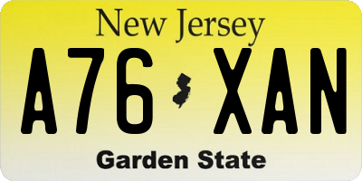 NJ license plate A76XAN