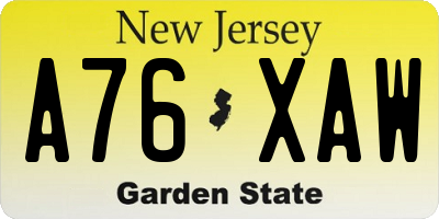 NJ license plate A76XAW