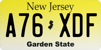 NJ license plate A76XDF