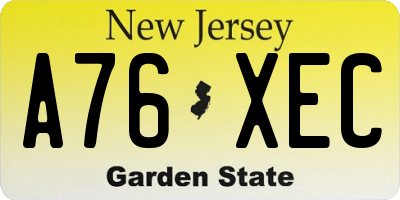NJ license plate A76XEC