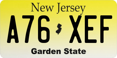 NJ license plate A76XEF