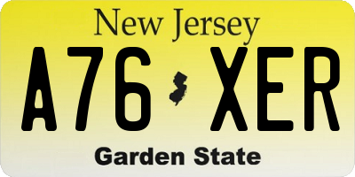 NJ license plate A76XER