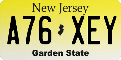 NJ license plate A76XEY
