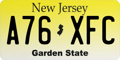 NJ license plate A76XFC