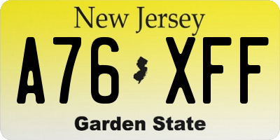 NJ license plate A76XFF