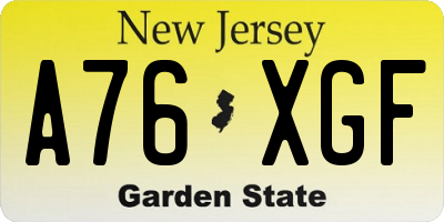 NJ license plate A76XGF