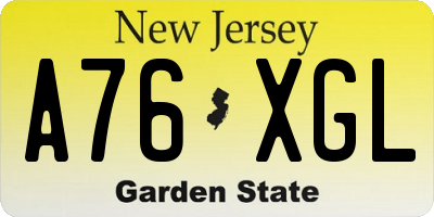 NJ license plate A76XGL