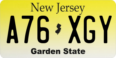 NJ license plate A76XGY