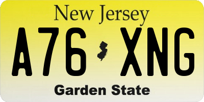 NJ license plate A76XNG
