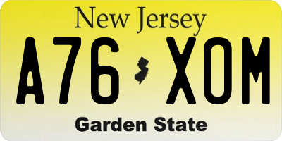 NJ license plate A76XOM