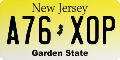 NJ license plate A76XOP