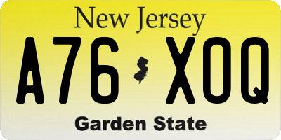 NJ license plate A76XOQ
