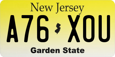 NJ license plate A76XOU