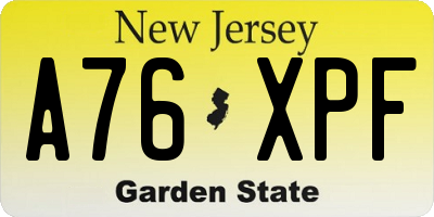 NJ license plate A76XPF
