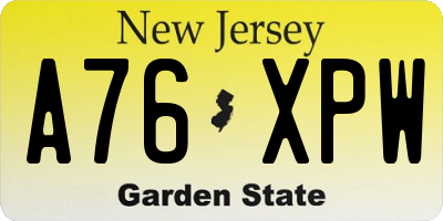 NJ license plate A76XPW