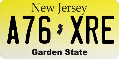 NJ license plate A76XRE