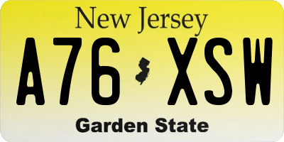 NJ license plate A76XSW