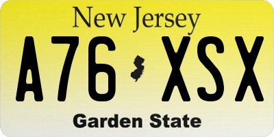 NJ license plate A76XSX