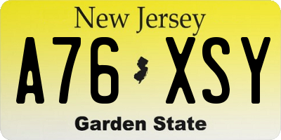 NJ license plate A76XSY