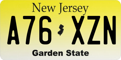 NJ license plate A76XZN