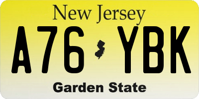 NJ license plate A76YBK