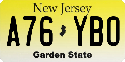 NJ license plate A76YBO