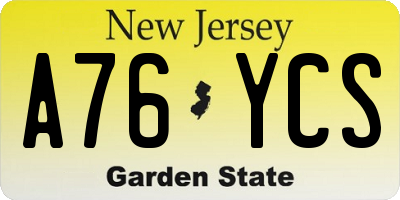 NJ license plate A76YCS