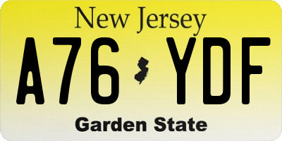 NJ license plate A76YDF