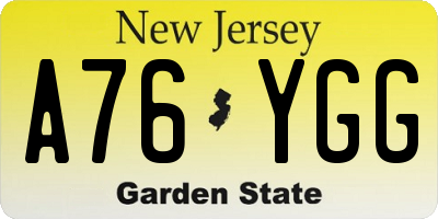 NJ license plate A76YGG
