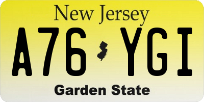 NJ license plate A76YGI
